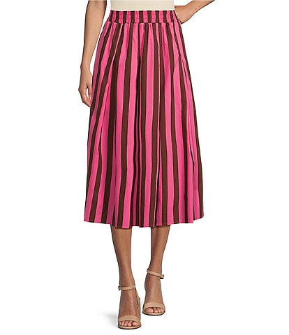 Buru Party Stripe Pull-On Pocketed A-Line Coordinating Midi Skirt