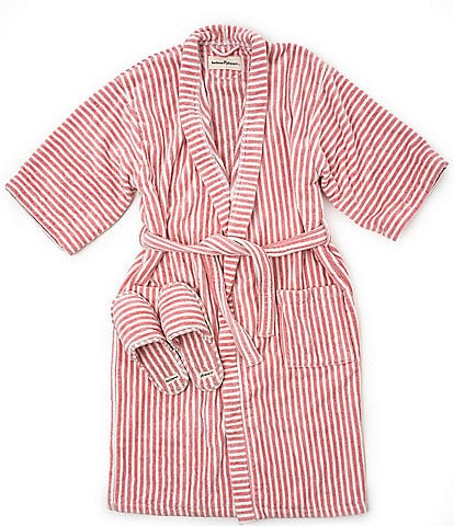 business & pleasure Stripe Print Robe & Slipper Set