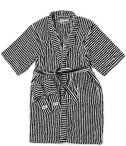 business & pleasure Cozy Stripe Print Robe & Slipper Set