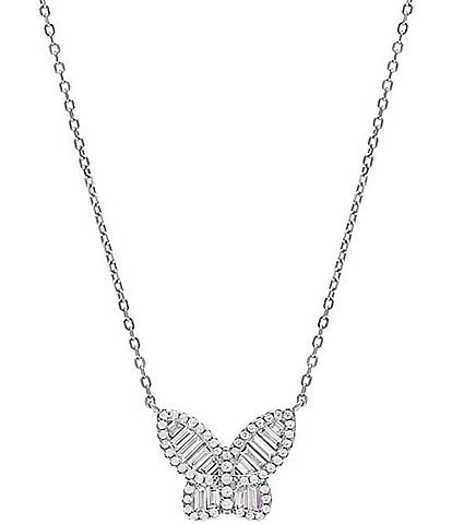 By Adina Eden Large Pave X Crystal Baguette Butterfly Short Pendant Necklace