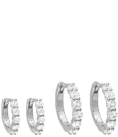 By Adina Eden Round Sterling Silver Crystal Hoop Earring Set