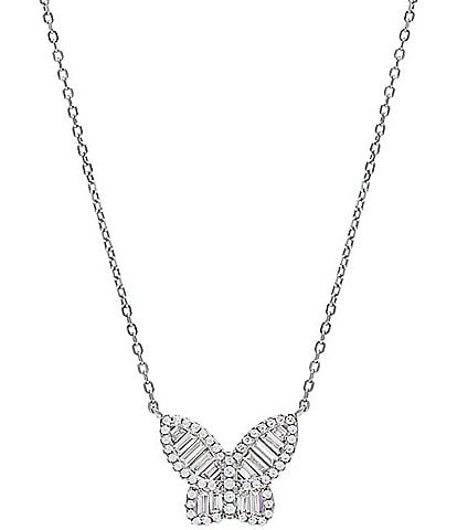 By Adina Eden Crystal Small Sterling Silver Pave Baguette Butterfly Pendant Necklace