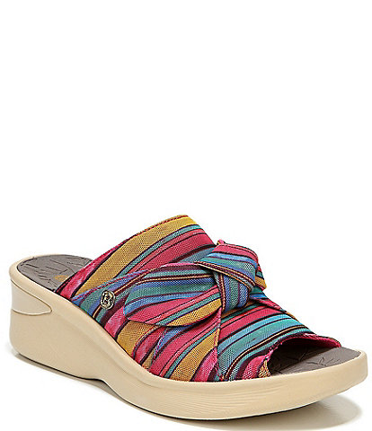 Bzees Smile Bow Detail Striped Washable Slip-On Wedge Sandals