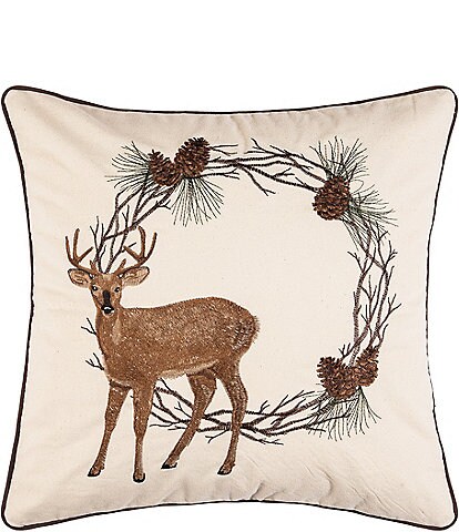 C&F Home Deer Wreath Embroidered and Applique Throw Pillow