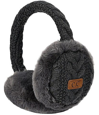 C.C. BEANIES Cable Knit Woven Faux Fur Earmuffs