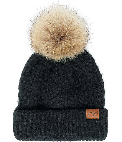 C.C. BEANIES Faux Fur Pom Waffle Knit Beanie