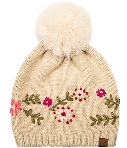 C.C. BEANIES Floral Embroidered Cable Knit Beanie
