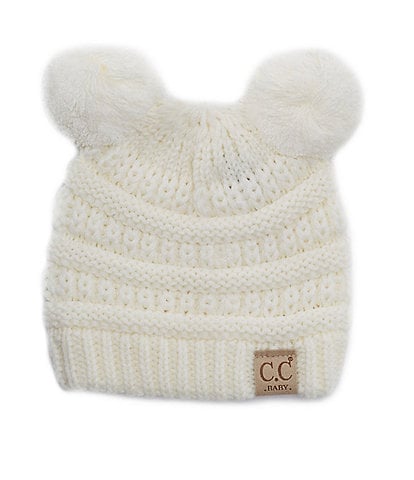 C.C. Beanies Girls Newborn - 9 Months Double Pom Beanie Hat