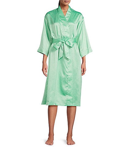 Cabernet Leafy Satin 3/4 Sleeve Coordinating Wrap Robe