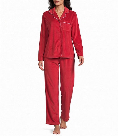 Cabernet Long Sleeve Notch Collar Fleece Long Pajama Set