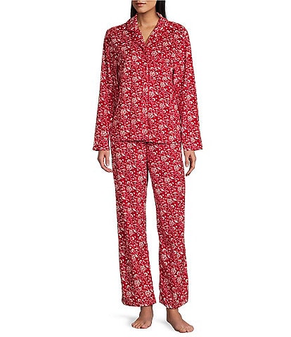 Cabernet Long Sleeve Notch Collar Floral Fleece Holiday Pajama Set