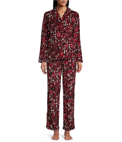 Cabernet Long Sleeve Notch Collar Paisley Print Fleece Pajama Set