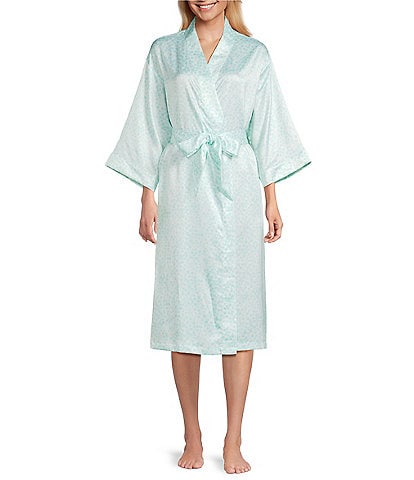 Cabernet Satin 3/4 Sleeve Coordinating Dotted Wrap Robe