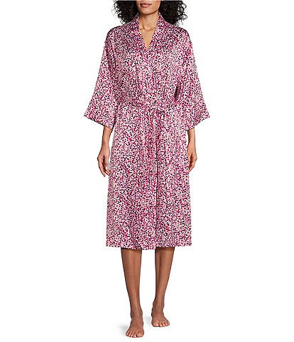 Cabernet Satin 3/4 Sleeve Coordinating Dotted Wrap Robe