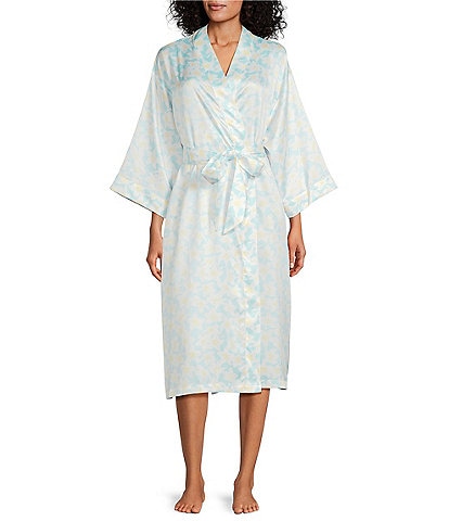 Cabernet Satin 3/4 Sleeve Coordinating Floral Wrap Robe