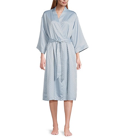 Cabernet Satin Dotted 3/4 Sleeve Coordinating Wrap Robe