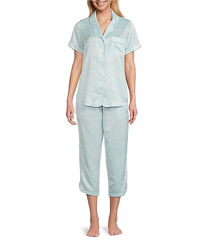 Cabernet Satin Dotted Short Sleeve Notch Collar & Pant Pajama Set