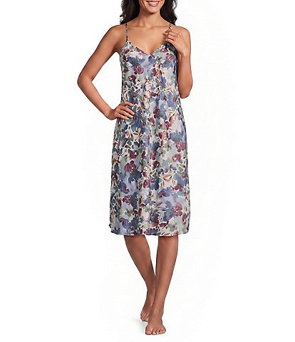 Cabernet Satin Floral Print Sleeveless V-Neck Coordinating Chemise
