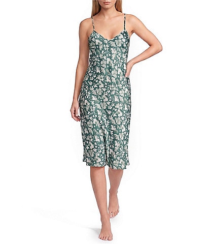 Cabernet Satin Floral Print Sleeveless V-Neck Coordinating Chemise