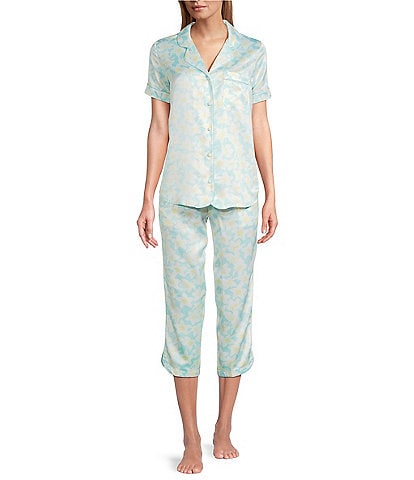 Cabernet Satin Floral Short Sleeve Notch Collar & Pant Pajama Set