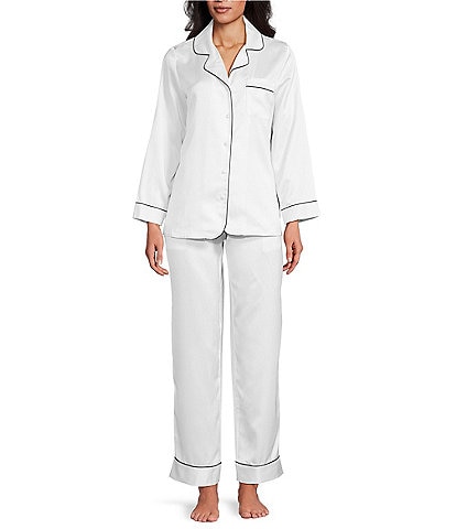 Cabernet Solid Contrast Piping Coordinating Satin Pajama Set