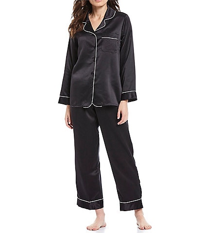 Cabernet Solid Contrast Piping Coordinating Satin Pajama Set