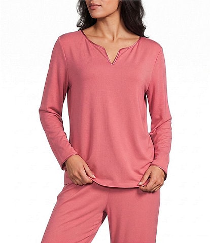 Cabernet Solid French Terry Henley Neck Long Sleeve Coordinating Sleep Top