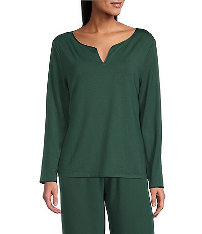 Cabernet Solid French Terry Split Round Neck Long Sleeve Coordinating Sleep Top