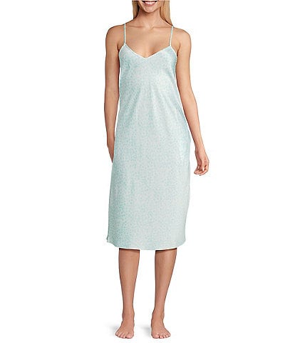 Cabernet Woven Satin Dotted Print Sleeveless V-Neck Chemise