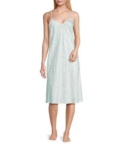 Cabernet Woven Satin Floral Print Sleeveless V-Neck Chemise