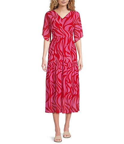 Calessa Abstract Animal Print V-Neck Short Sleeve Dress