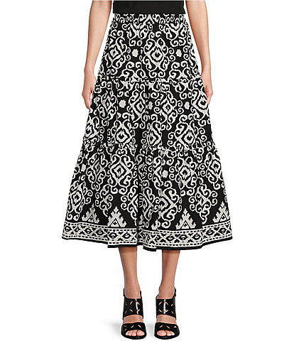 Calessa Abstract Foulard Print A-Line Midi Skirt