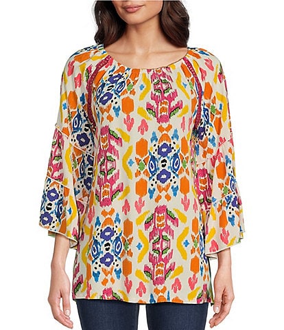 Calessa Abstract Print Scoop Neck 3/4 Sleeve Tunic