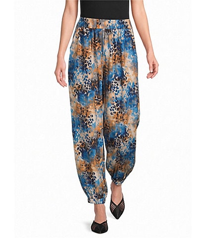 Calessa Animal Te Dye Print Rayon Harem Ankle Pants