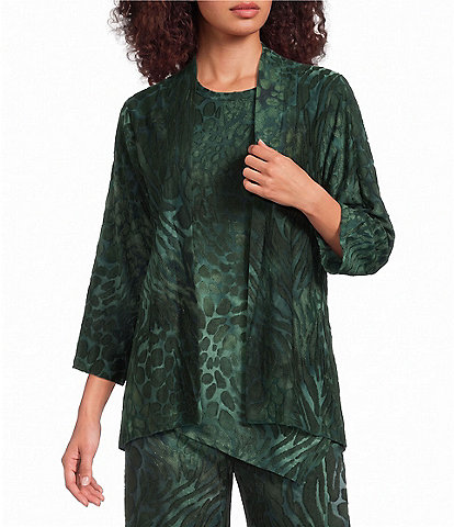 Calessa Coordinating Jacquard Knit Draped Neck Long Sleeve Open Front Cardigan