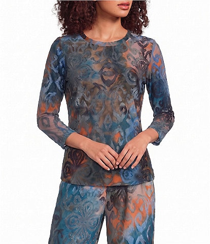 Calessa Knit Burnout Round Neck 3/4 Sleeve Coordinating Tunic