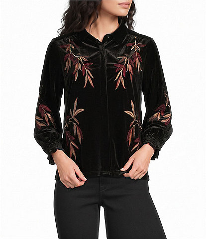 Calessa Knit Leaf Point Collar 3/4 Sleeve Button Front Shirt