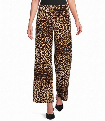 Calessa Knit Leopard Straight Leg Pull-On Pants
