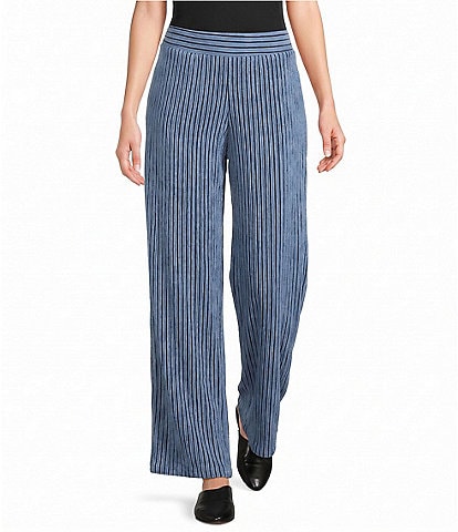 Calessa Knit Stripe Wide Leg Pull-On Ankle Pants