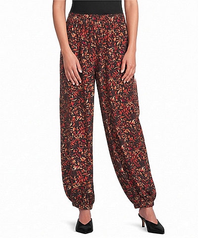 Calessa Leaf Print Coordinating Harem Ankle Pants