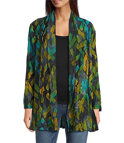 Calessa Petite Size Burnout Knit Tie-Dye Long Sleeve Open-Front Cardigan