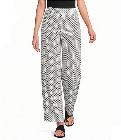 Calessa Petite Size Coordinating Textured Knit Wide Leg Pull-On Pants