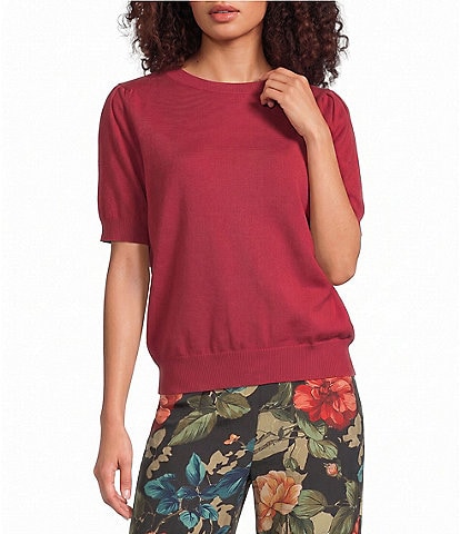 Calessa Petite Size Knit Crew Neck Short Sleeve Top