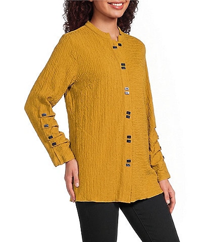 Calessa Petite Size Knit Split Round Neck Long Sleeve Button Front Tunic