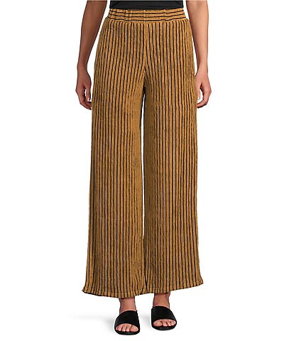 Calessa Petite Size Knit Stripe Comfort Pull-On Pants