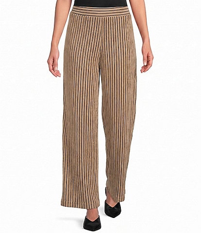 Calessa Petite Size Knit Stripe Wide Leg Pull-On Ankle Coordinating Pants