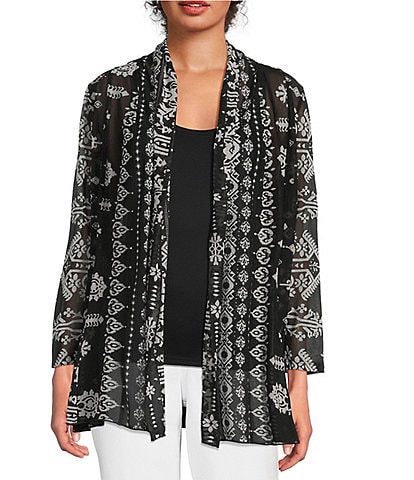 Calessa Petite Size Modern Mosaic Shawl Collar Open Front Cardigan