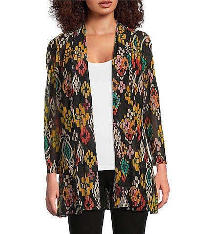 Calessa Petite Size Textured Mesh Tie-Dye Burnout Open Front Cardigan