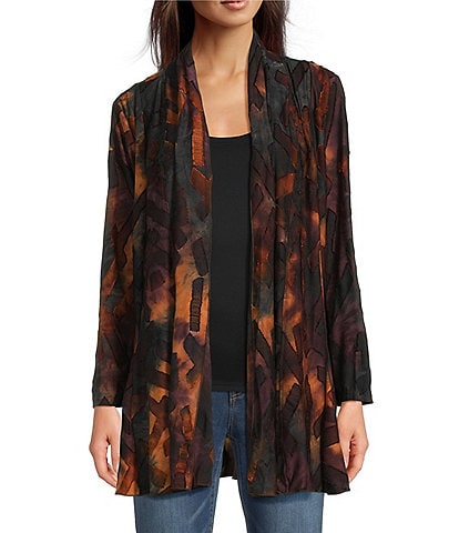 Calessa Petite Size Tie-Dye Burnout Open Front Cardigan