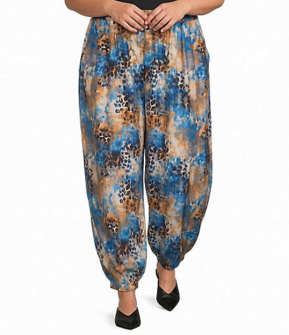 Calessa Plus Size Animal Te Dye Print Rayon Harem Ankle Coordinating Pants